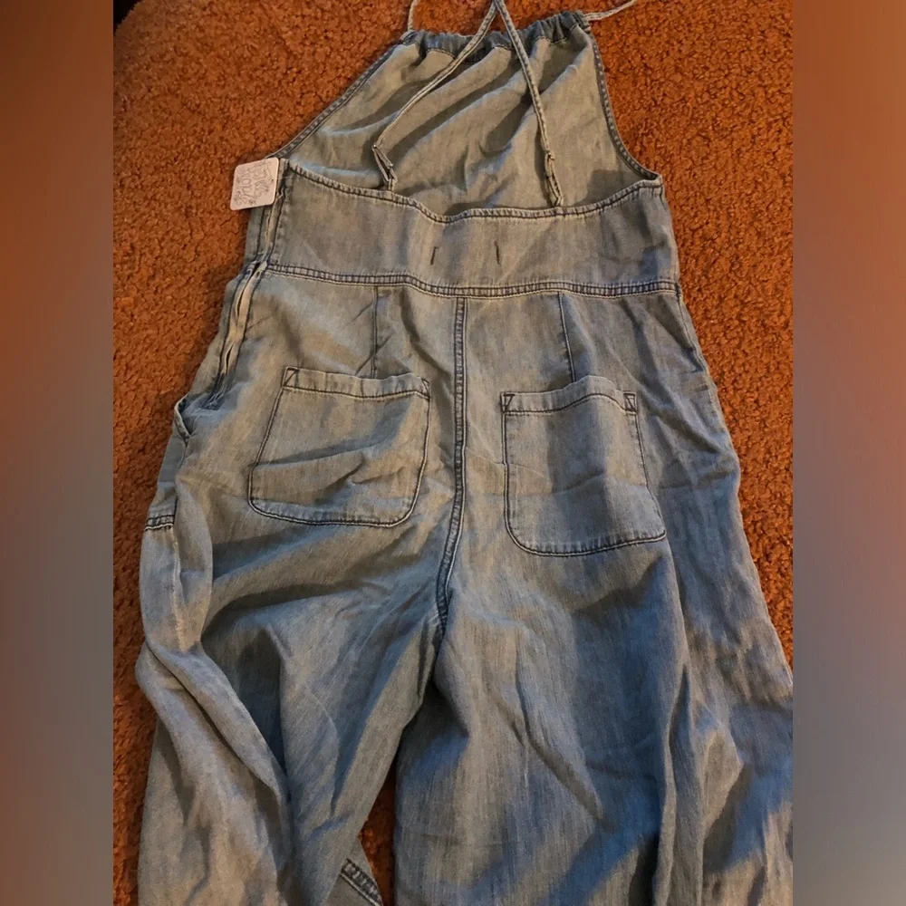 Free People Blue Women's Wide-Leg Overalls Jumpsuit
